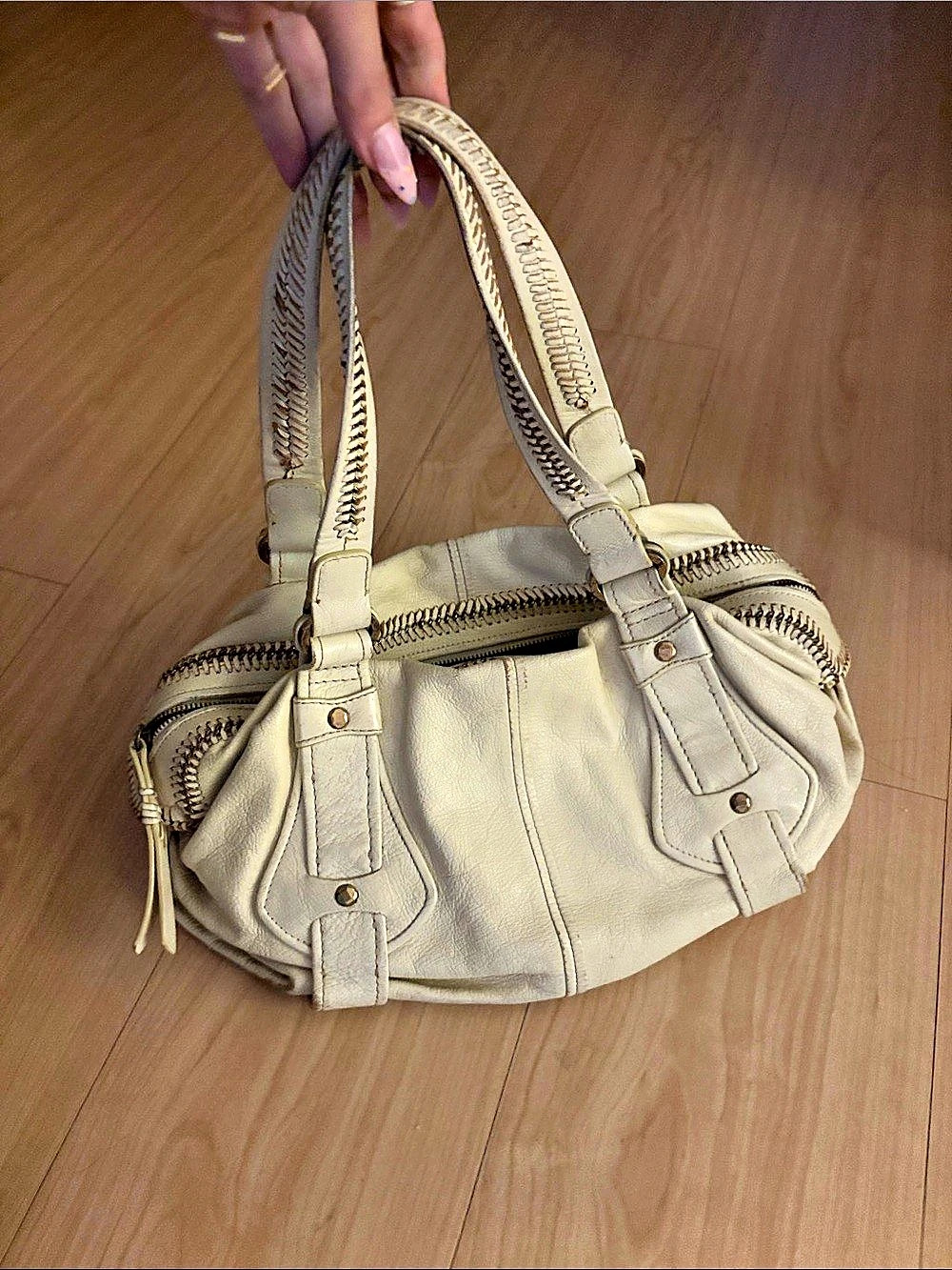 Cole HAAN Leather Satchel in Cream